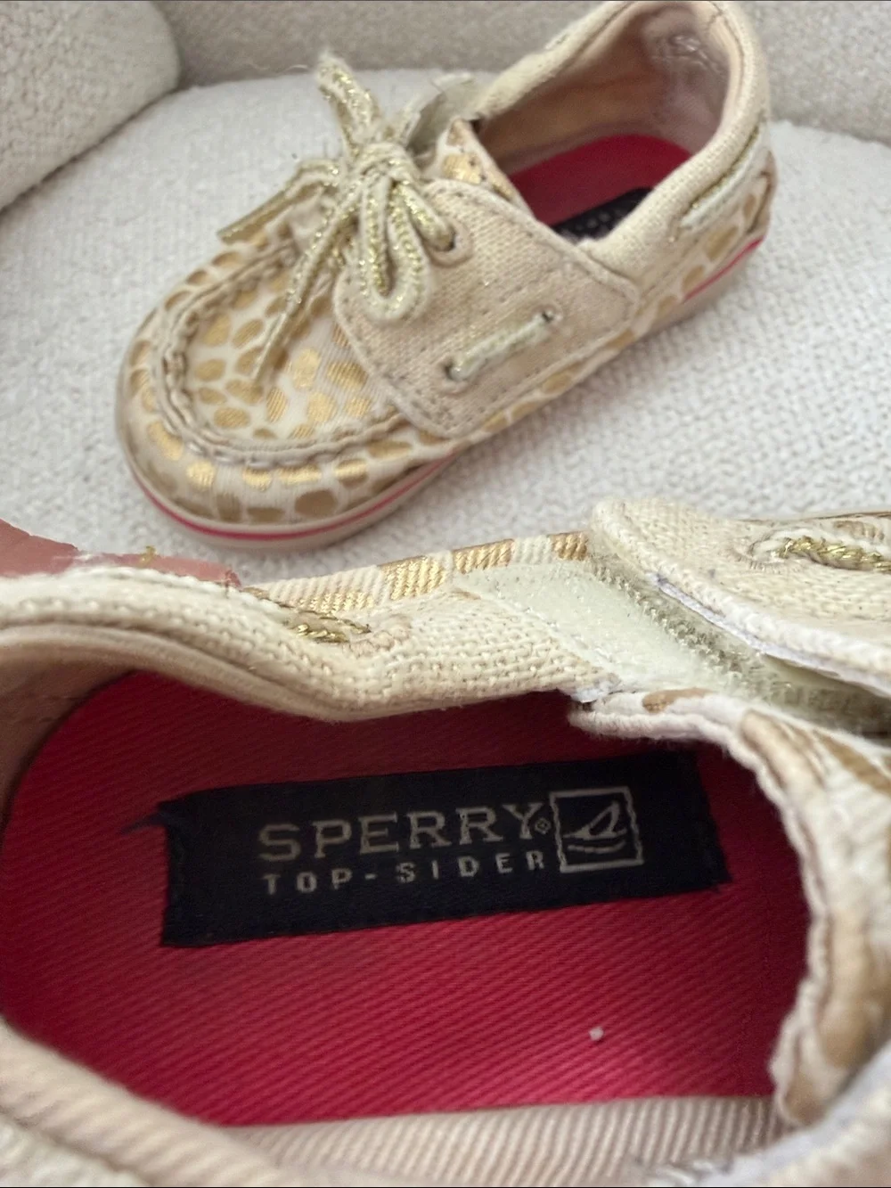 Sperry Kids Gold Metallic Leopard Print Lace-Up Boat Shoes
